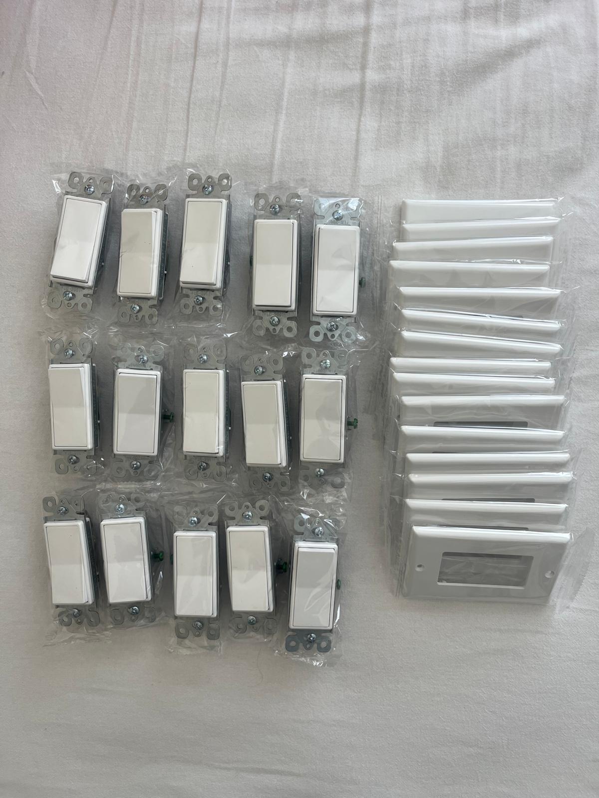15-Pack Modern Rocker Light Switches with Wall Plates – 15A Single Pole
