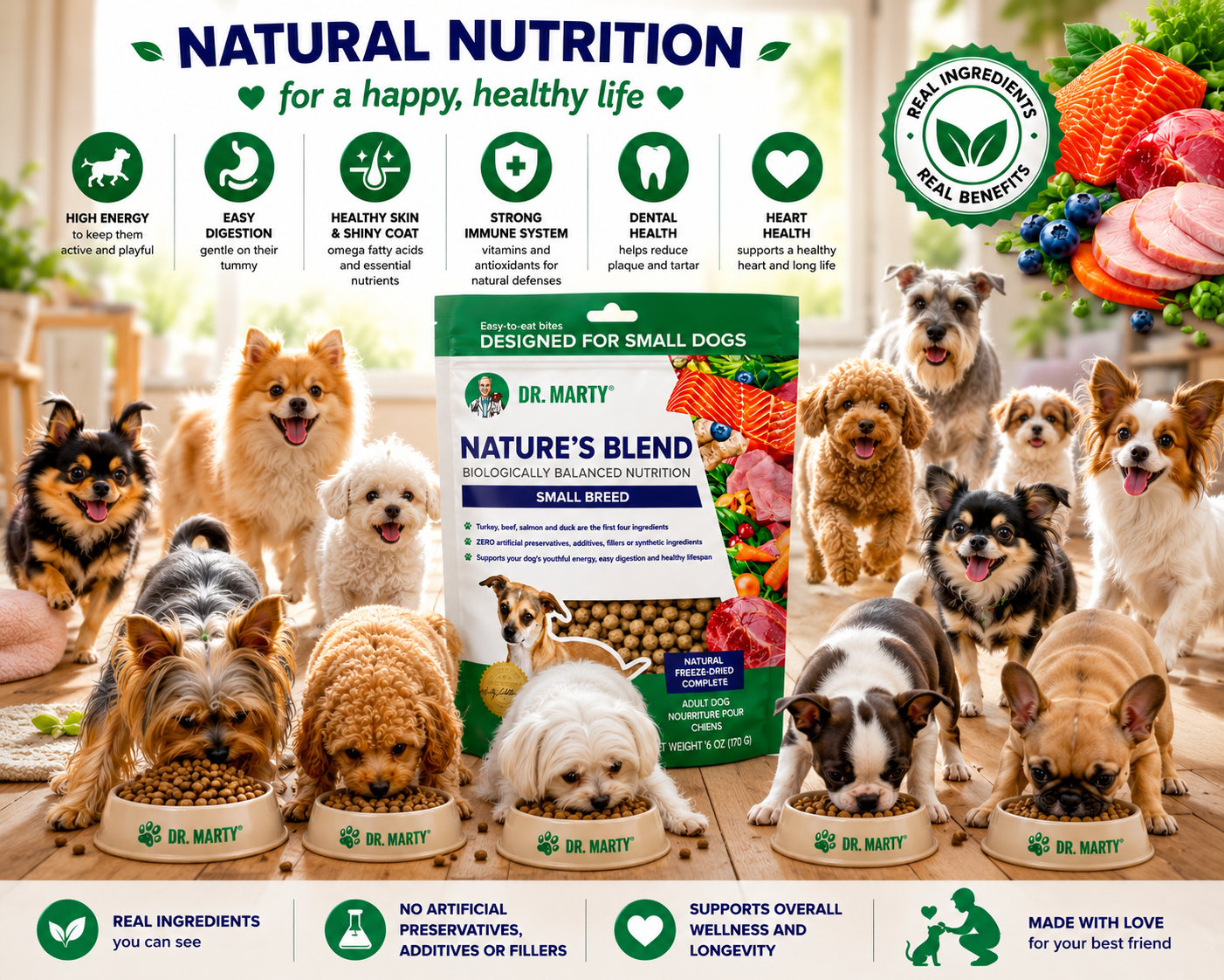 Dr. Marty Nature’s Blend Freeze-Dried Raw Dog Food for Small Breeds – 6 oz Premium High-Protein Formula