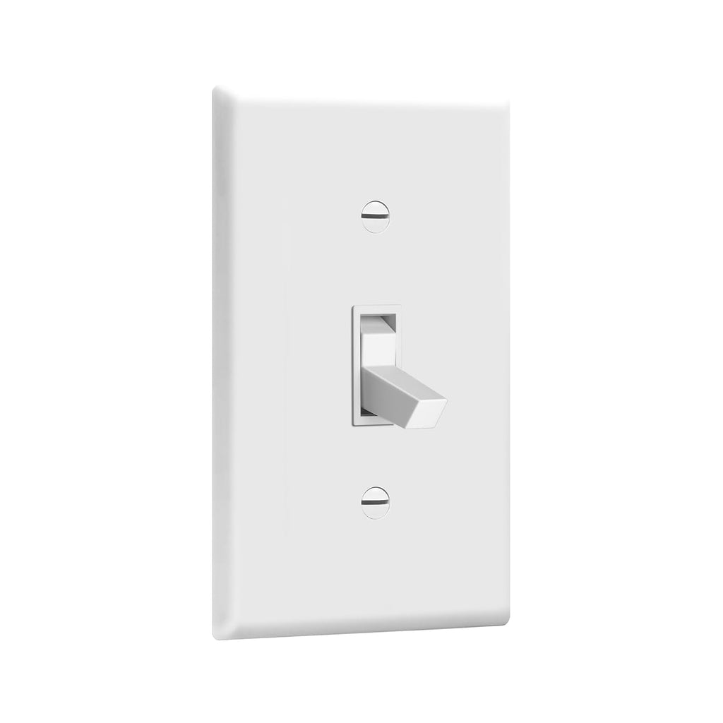 10 Pack Single Pole Light Switch with Wall Plates – 15 Amp Residential Grade, Easy Installation, White