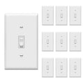 10 Pack Single Pole Light Switch with Wall Plates – 15 Amp Residential Grade, Easy Installation, White