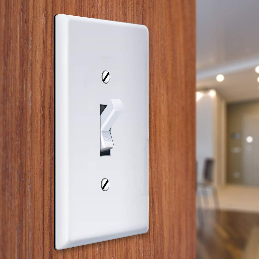10 Pack Single Pole Light Switch with Wall Plates – 15 Amp Residential Grade, Easy Installation, White