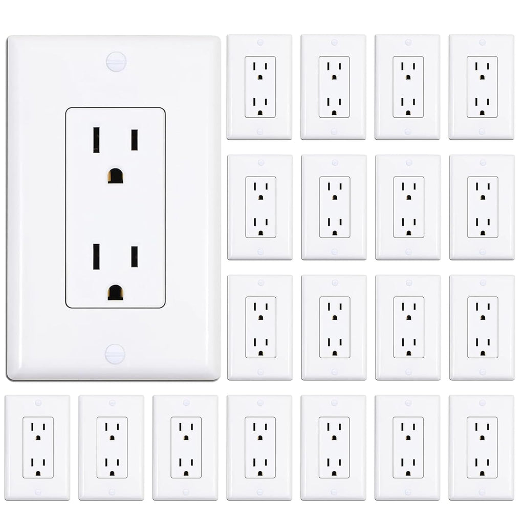 20 Pack Modern White Duplex Electrical Outlets – Standard Wall Receptacles for Home & Office