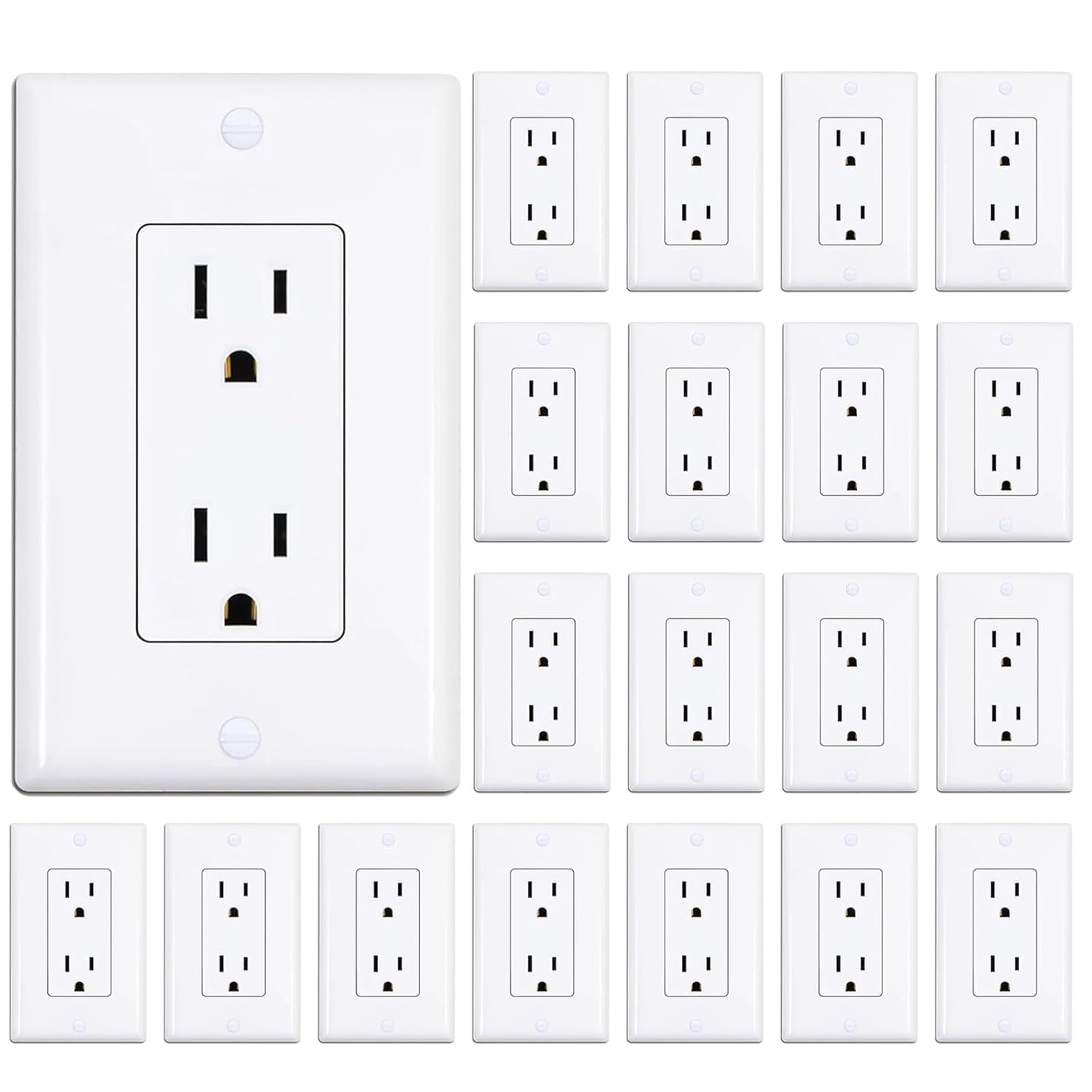 20 Pack Modern White Duplex Electrical Outlets – Standard Wall Receptacles for Home & Office
