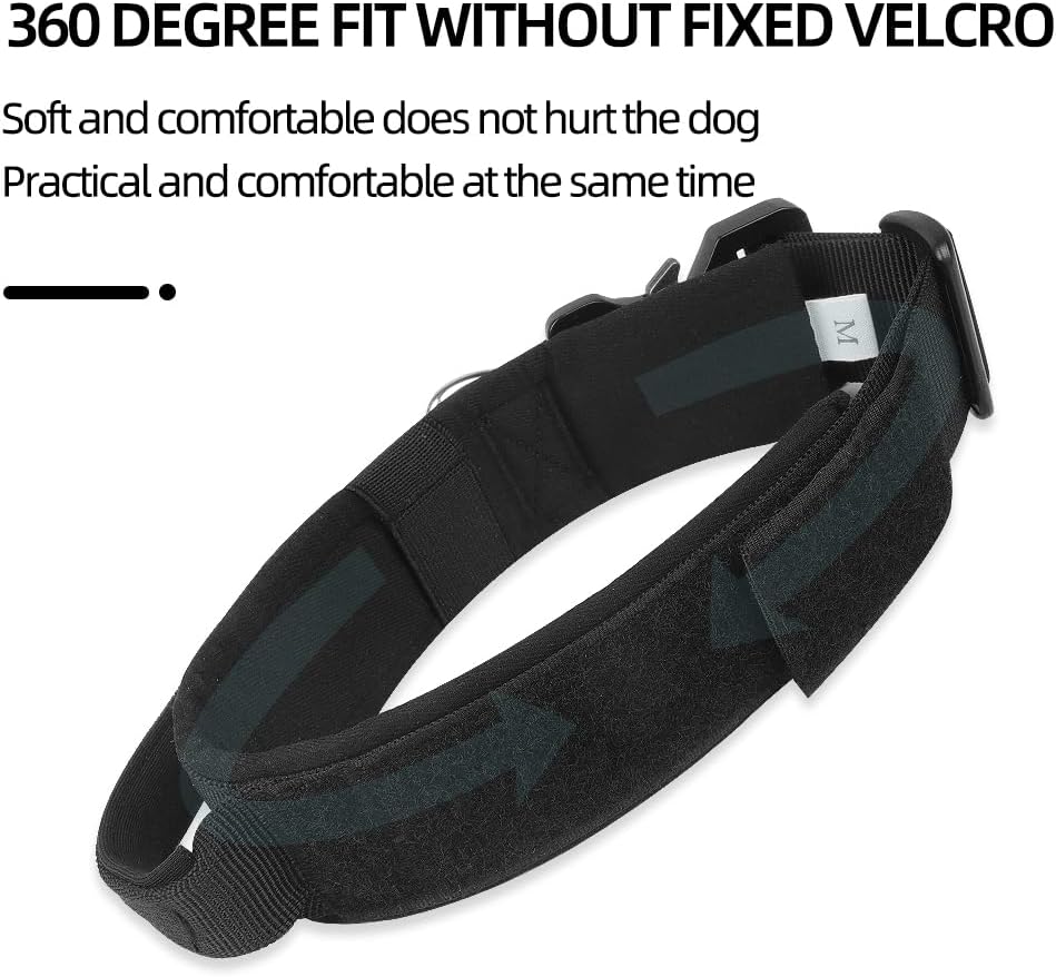 Tactical Dog Collar with Handle, Heavy-Duty Military Style for Medium and Large Dogs, Quick Release Metal Buckle, Adjustable and Comfortable, 1.8-Inch Wide (Black, Size L 16–19”)