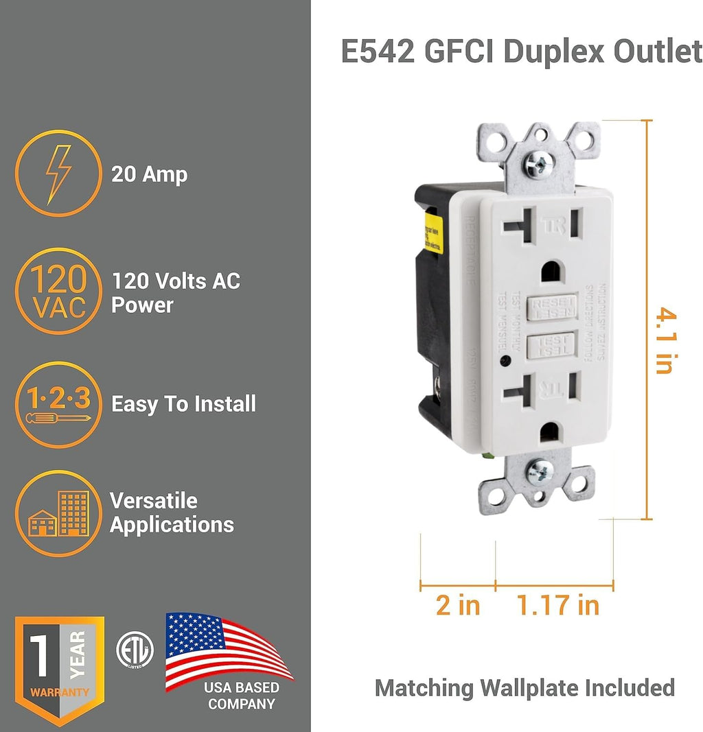 2 Pack 20A GFCI Outlet – Self-Test Tamper Resistant Electrical Receptacle (NEMA 5-20R)