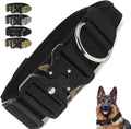 Tactical Dog Collar with Handle, Heavy-Duty Military Style for Medium and Large Dogs, Quick Release Metal Buckle, Adjustable and Comfortable, 1.8-Inch Wide (Black, Size L 16–19”)