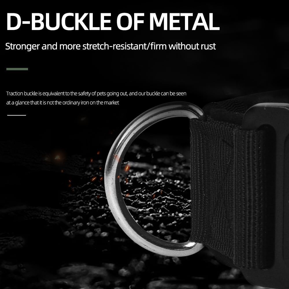 Tactical Dog Collar with Handle, Heavy-Duty Military Style for Medium and Large Dogs, Quick Release Metal Buckle, Adjustable and Comfortable, 1.8-Inch Wide (Black, Size L 16–19”)