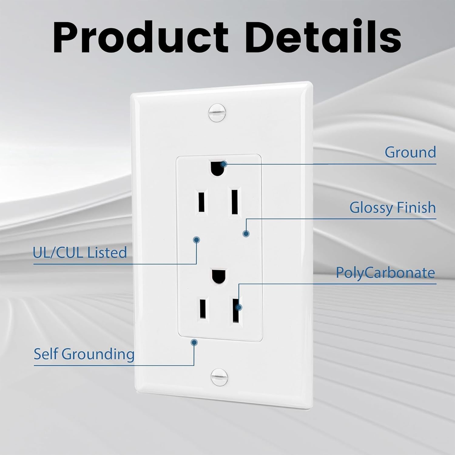 20 Pack Modern White Duplex Electrical Outlets – Standard Wall Receptacles for Home & Office