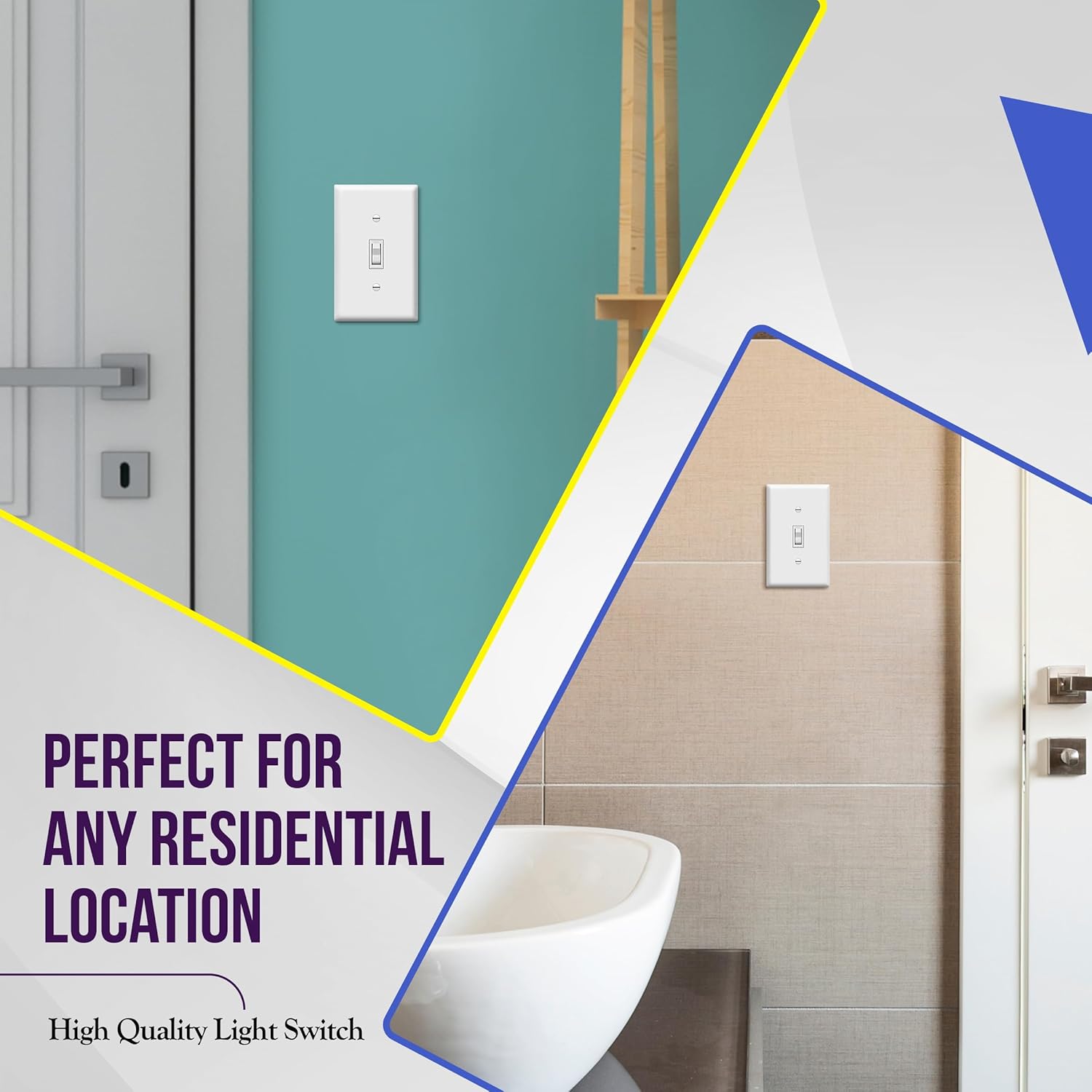 10 Pack Single Pole Light Switch with Wall Plates – 15 Amp Residential Grade, Easy Installation, White