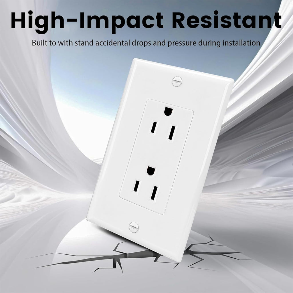 20 Pack Modern White Duplex Electrical Outlets – Standard Wall Receptacles for Home & Office