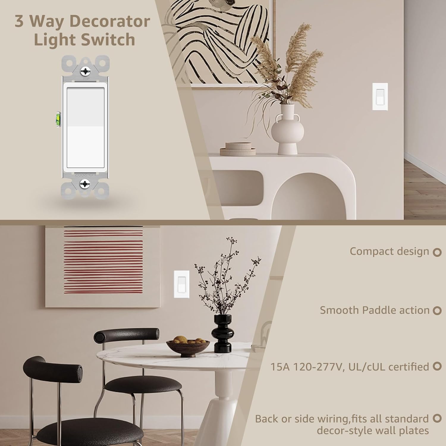 15-Pack Modern Rocker Light Switches with Wall Plates – 15A Single Pole