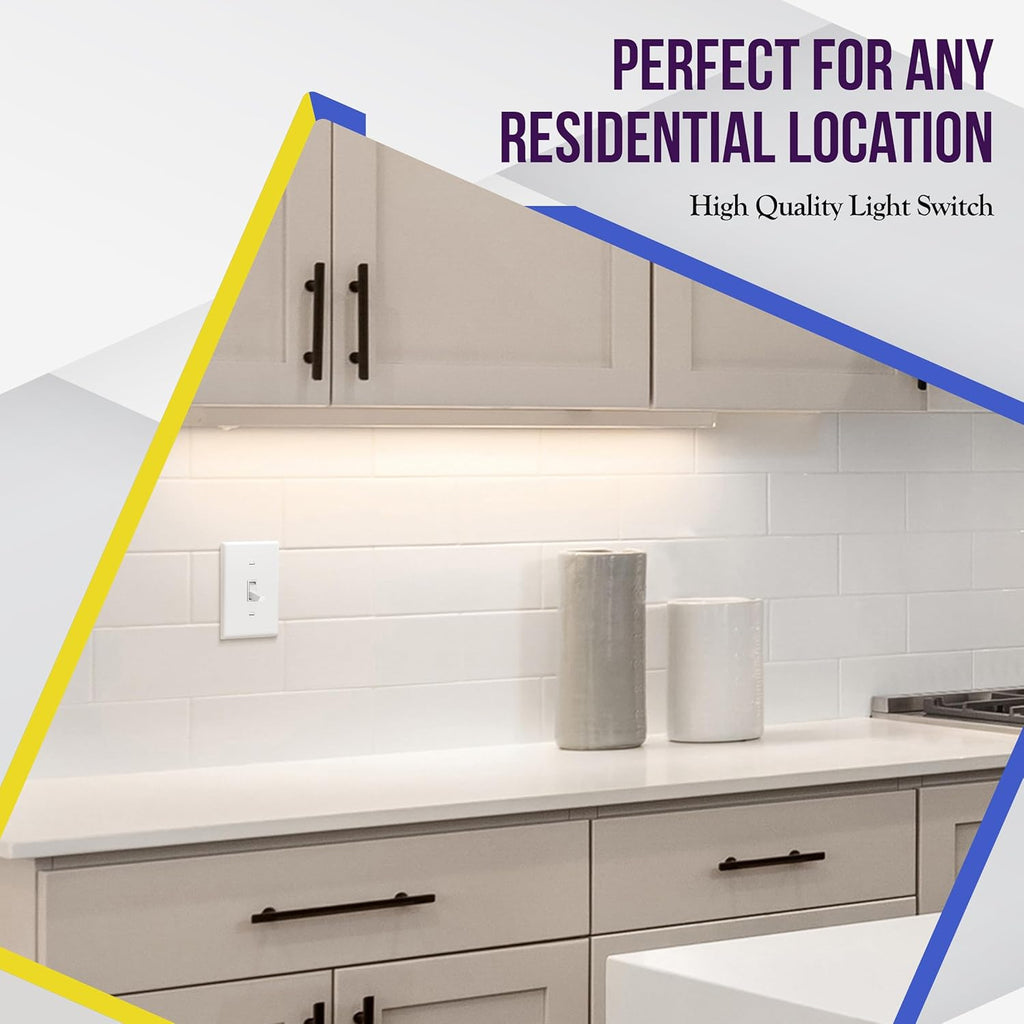 10 Pack Single Pole Light Switch with Wall Plates – 15 Amp Residential Grade, Easy Installation, White