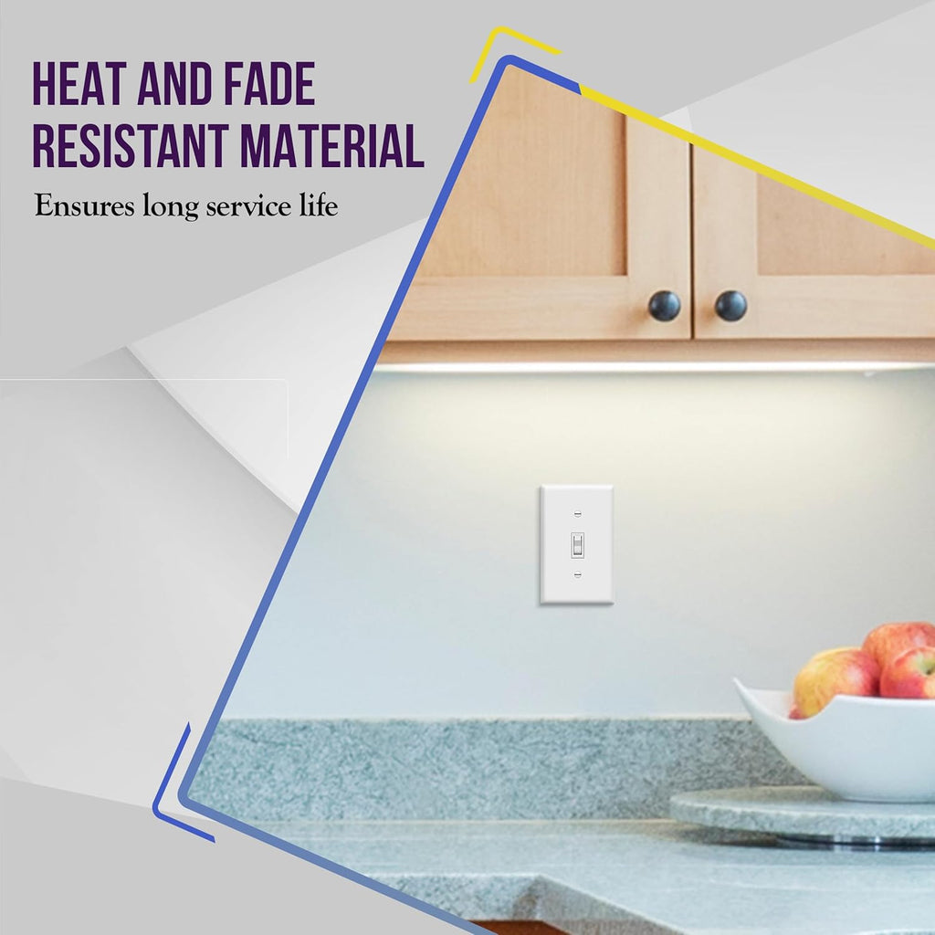 10 Pack Single Pole Light Switch with Wall Plates – 15 Amp Residential Grade, Easy Installation, White