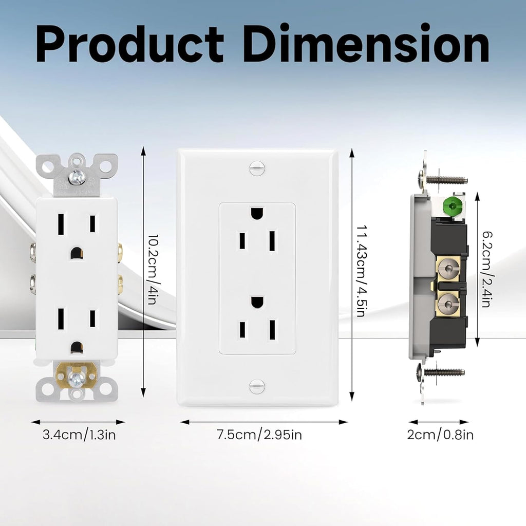 20 Pack Modern White Duplex Electrical Outlets – Standard Wall Receptacles for Home & Office