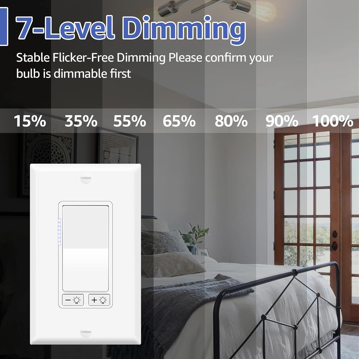 LED Dimmer Light Switch – 3-Way Wall Switch with Adjustable Brightness (120V)