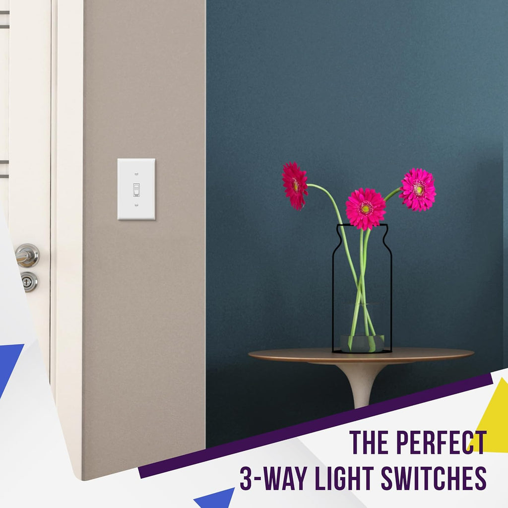 10 Pack Single Pole Light Switch with Wall Plates – 15 Amp Residential Grade, Easy Installation, White