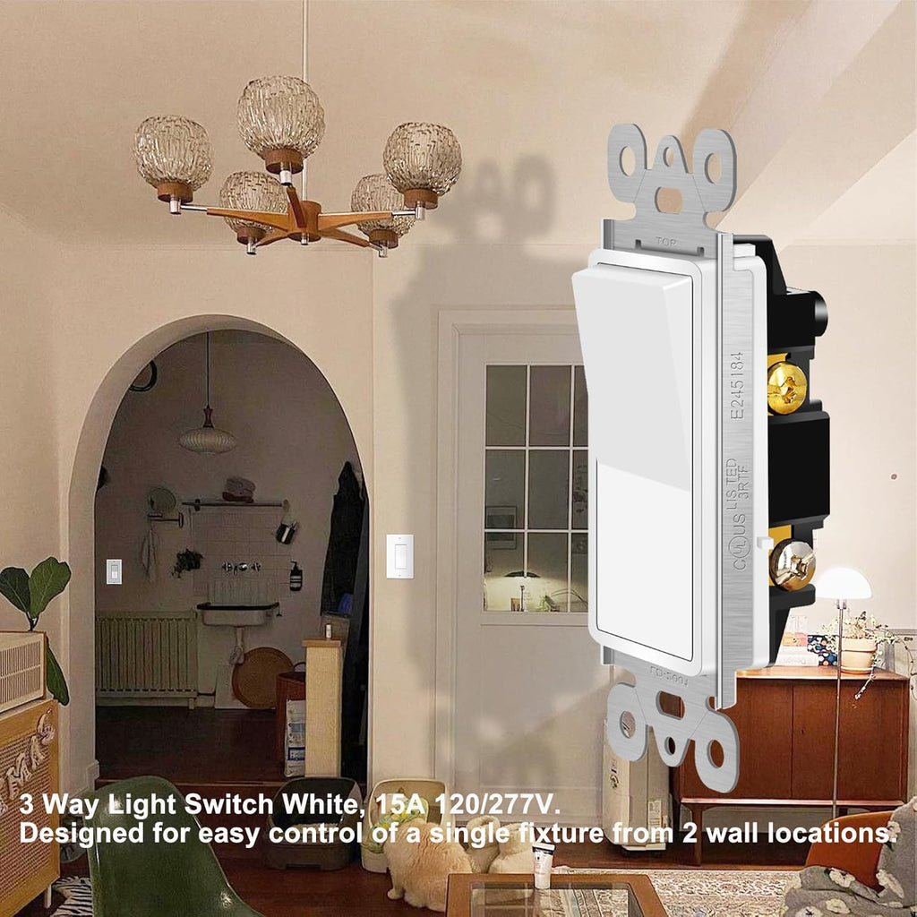 15-Pack Modern Rocker Light Switches with Wall Plates – 15A Single Pole
