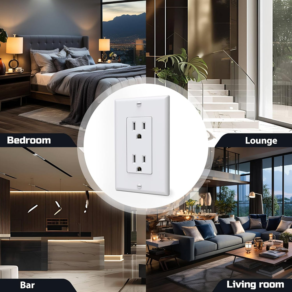 20 Pack Modern White Duplex Electrical Outlets – Standard Wall Receptacles for Home & Office