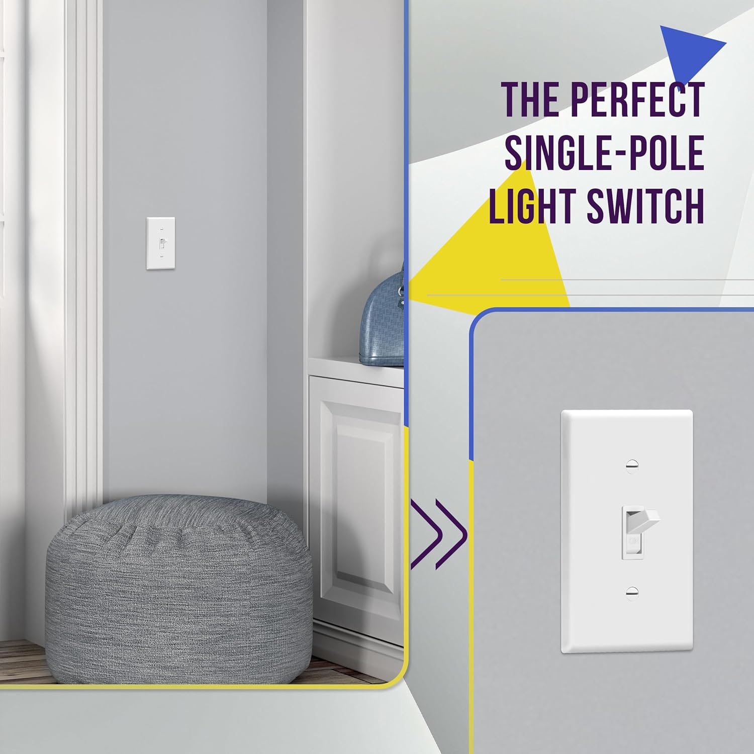 10 Pack Single Pole Light Switch with Wall Plates – 15 Amp Residential Grade, Easy Installation, White