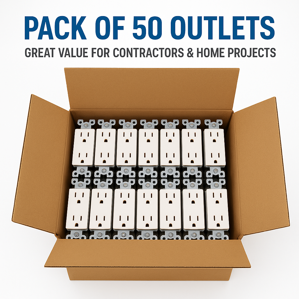 50-Pack Tamper Resistant Duplex Wall Outlets – 15A 125V White Receptacles